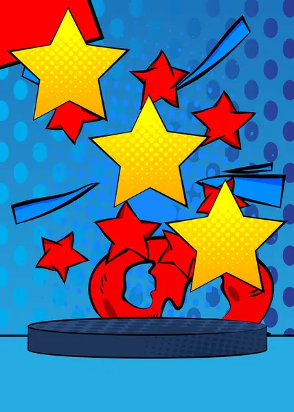 Çizgi roman ürünleri podyumu Star 'ın sunumu için. Retro çizgi roman arkaplanı.