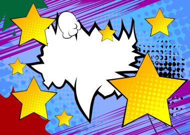 Çizgi film yıldızı, boş konuşma balonu, çizgi roman geçmişi. Retro vektör çizgi romanları pop sanat tasarımı.