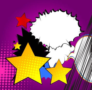 Çizgi film yıldızı, boş konuşma balonu, çizgi roman geçmişi. Retro vektör çizgi romanları pop sanat tasarımı.