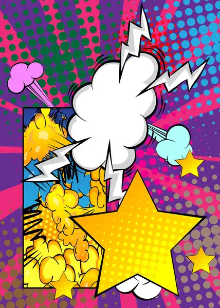 Çizgi film yıldızı, boş konuşma balonu, çizgi roman geçmişi. Retro vektör çizgi romanları pop sanat tasarımı.