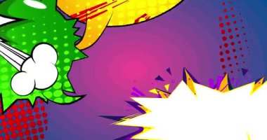 Çizgi film arkaplan animasyonu, çizgi roman arka plan videosu. Retro vektör çizgi romanları pop sanat tasarımı.