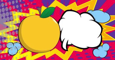 Boş konuşma balonlu çizgi film elması, çizgi roman meyve videosu. Retro çizgi roman pop sanat animasyonu.