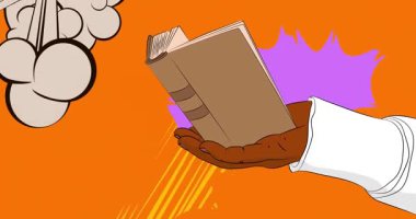 Çizgi film, çizgi roman insan eli kitabı. Retro video, çizgi roman pop sanat animasyonu.