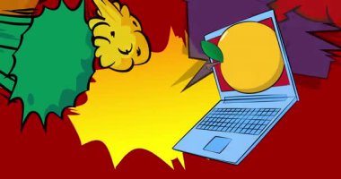 Çizgi dizüstü bilgisayar, Apple 'lı çizgi roman defteri. Retro çizgi roman pop sanat animasyonu.