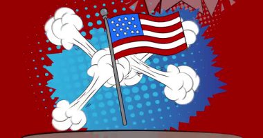 Amerikan Bayrağı 'nın sunumu için Comic Book Product sahne animasyonu. Retro çizgi roman arkaplan videosu.