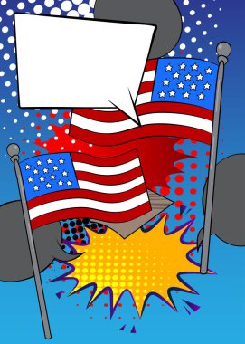 Boş konuşma balonlu çizgi film Amerikan Bayrağı, Bağımsızlık Günü arkaplanı çizgi roman. Retro vektör çizgi romanları pop sanat tasarımı.