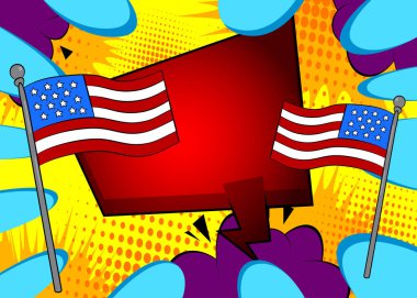 Boş konuşma balonlu çizgi film Amerikan Bayrağı, Bağımsızlık Günü arkaplanı çizgi roman. Retro vektör çizgi romanları pop sanat tasarımı.