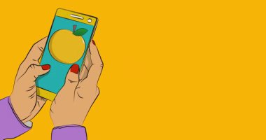 Çizgi film, akıllı telefon, çizgi roman, elmalı telefon. Retro animasyon, çizgi roman pop sanat videosu.