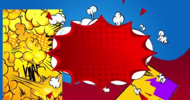 Çizgi film arkaplan animasyonu, çizgi roman arka plan videosu. Retro vektör çizgi romanları pop sanat tasarımı.