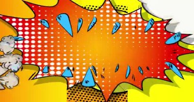 Çizgi film arkaplan animasyonu, çizgi roman arka plan videosu. Retro vektör çizgi romanları pop sanat tasarımı.