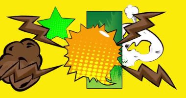 Çizgi film arkaplan animasyonu, çizgi roman arka plan videosu. Retro vektör çizgi romanları pop sanat tasarımı.