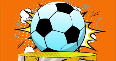 Futbol topunun sunumu için Comic Book Product sahne animasyonu. Retro çizgi roman arkaplan videosu.