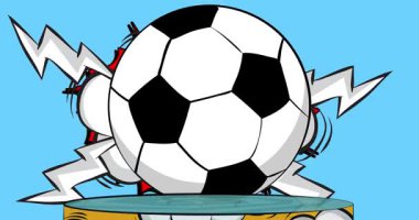 Futbol topunun sunumu için Comic Book Product sahne animasyonu. Retro çizgi roman arkaplan videosu.
