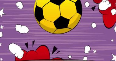 Futbol topunun sunumu için Comic Book Product sahne animasyonu. Retro çizgi roman arkaplan videosu.