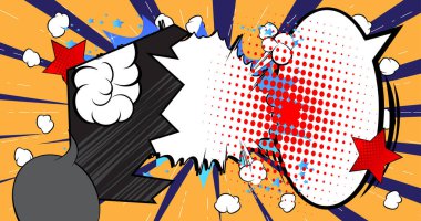 Çizgi film afişi arka planı, çizgi roman arkaplanı. Retro vektör çizgi romanları pop sanat tasarımı.