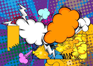 Çizgi film afişi arka planı, çizgi roman arkaplanı. Retro vektör çizgi romanları pop sanat tasarımı.