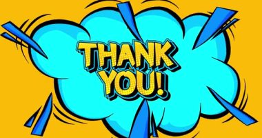 Çizgi roman, pop sanat sıçrama balonu teşekkür mesajı. Çizgi roman hareketi grafikleri.