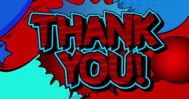 Çizgi roman, pop sanat sıçrama balonu teşekkür mesajı. Çizgi roman hareketi grafikleri.