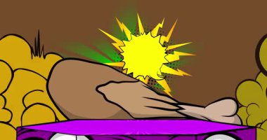 Comic Book Product sahne animasyonu tavuk budu ve but ile sunum için. Retro çizgi roman arkaplan videosu.