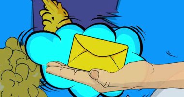 Çizgi film, çizgi roman insan elleri zarf tutuyor. Retro video, çizgi roman pop sanat animasyonu.