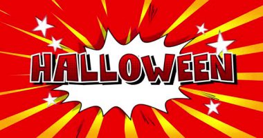 Çizgi roman, pop sanatı, baloncuklu Cadılar Bayramı mesajı. Çizgi roman hareketi grafikleri.