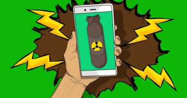Çizgi film Smartphone, Füze Bombalı Telefon çizgi romanı. Retro animasyon, çizgi roman pop sanat videosu.