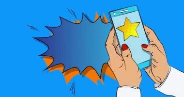 Çizgi film, akıllı telefon, çizgi roman, Star 'la telefon. Retro animasyon, çizgi roman pop sanat videosu.