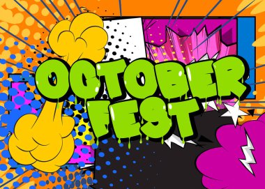 Çizgi film Ekim Festivali, çizgi roman kutlama posteri. Retro vektör çizgi romanları pop sanat tasarımı.