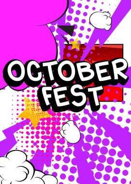 Çizgi film Ekim Festivali, çizgi roman kutlama posteri. Retro vektör çizgi romanları pop sanat tasarımı.