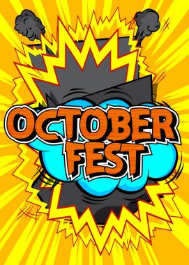 Çizgi film Ekim Festivali, çizgi roman kutlama posteri. Retro vektör çizgi romanları pop sanat tasarımı.