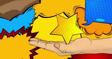 Çizgi film, çizgi roman insan eli Star 'ı tutuyor. Retro video, çizgi roman pop sanat animasyonu.