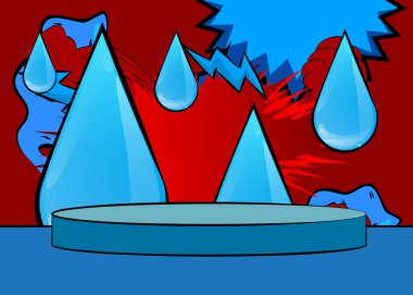 Comic Book Product podyumu Su Damlası sunumu için. Retro çizgi roman arkaplanı.