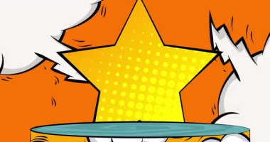 Comic Book Product sahne animasyonu Star 'la sunum için. Retro çizgi roman arkaplan videosu.