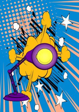 Çizgi roman ofis lambası, çizgi roman ekipmanları. Retro vektör çizgi romanları pop sanat tasarımı.