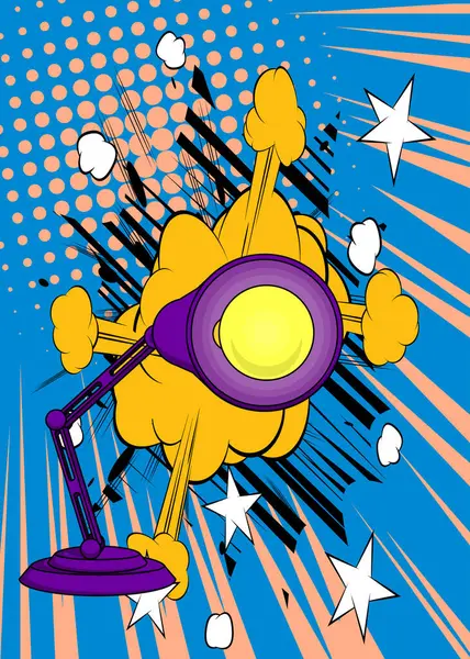 Çizgi roman ofis lambası, çizgi roman ekipmanları. Retro vektör çizgi romanları pop sanat tasarımı.