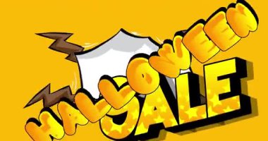 Animated pop art cartoon comic book style Halloween Sale text.