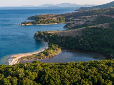Tenha lagünü ve yemyeşil yemyeşil verimli kıyı manzarası. Huzur Körfezi Görünümü.