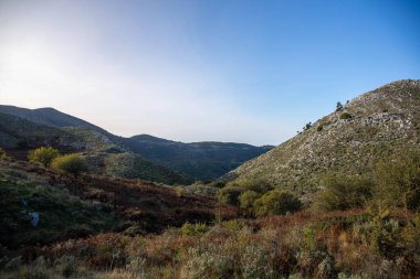 Gün doğumunda sakin dağ vadisi manzarası.