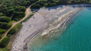 Denize bakan antik kıyı kalesi. Angelokastro Korfu, Yunanistan