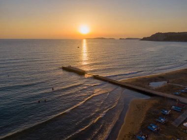 Corfu, Greece - The beautiful Arillas beach in the summer drone view clipart