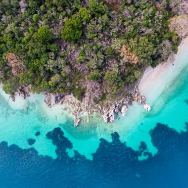 Gözlerden uzak kıyı cenneti: bereketli yeşillik kristal berrak turkuaz sularla buluşuyor.
