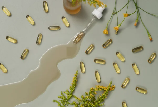 vegan oil capsules. beauty natural cosmetic concept