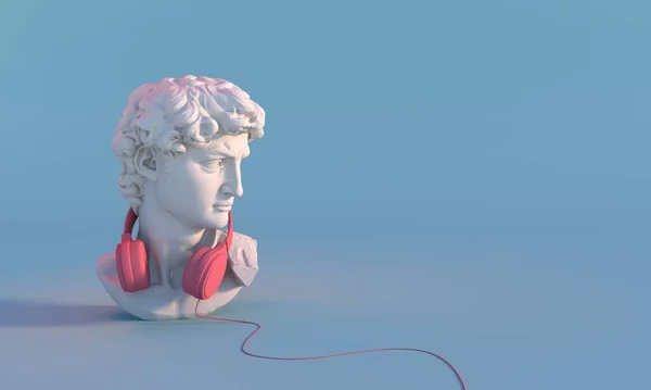 David Sculpture Wearing Headphones His Neck Render Copy Space Text — Stock Photo, Image