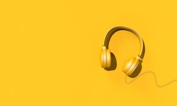 Yellow Headset Yellow Background Render Copy Space Text Royalty Free Stock Images