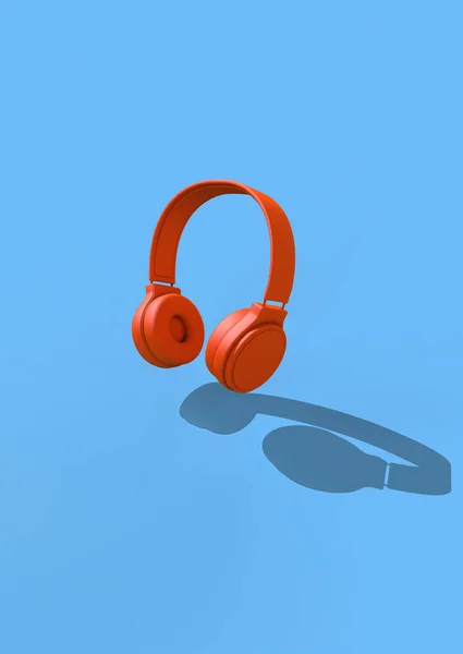 Orange Headphones Blue Background Render Stock Picture