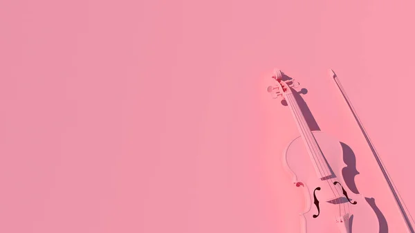粉色背景的Pnik小提琴复制文本的空间 3D渲染幻象 — 图库照片