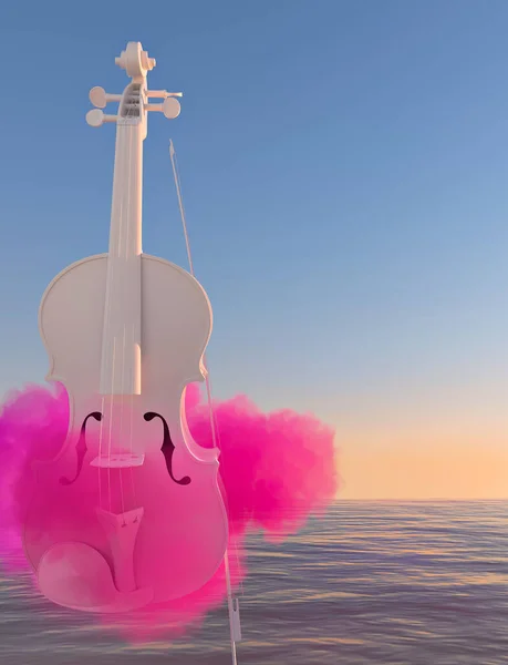 White Violin Brigth Pink Cloud Levitating Sea Sunset Time Abstract Royalty Free Stock Photos