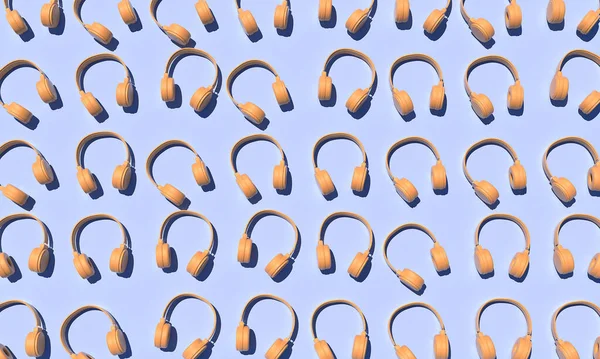 Many Yellow Headphones Blue Background Rendered Illustration Stock Photo