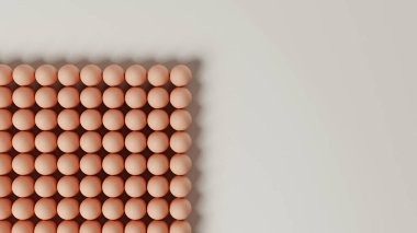 Minimalist Arkaplan Üzerine Düzenlenmiş Kahverengi Yumurtalar, 3 boyutlu resimleme