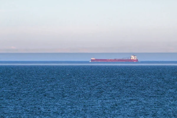 stock image a canada steamship lines laker crosses the canadian side of lake superior as seen from the keewenaw peninsula in michigan